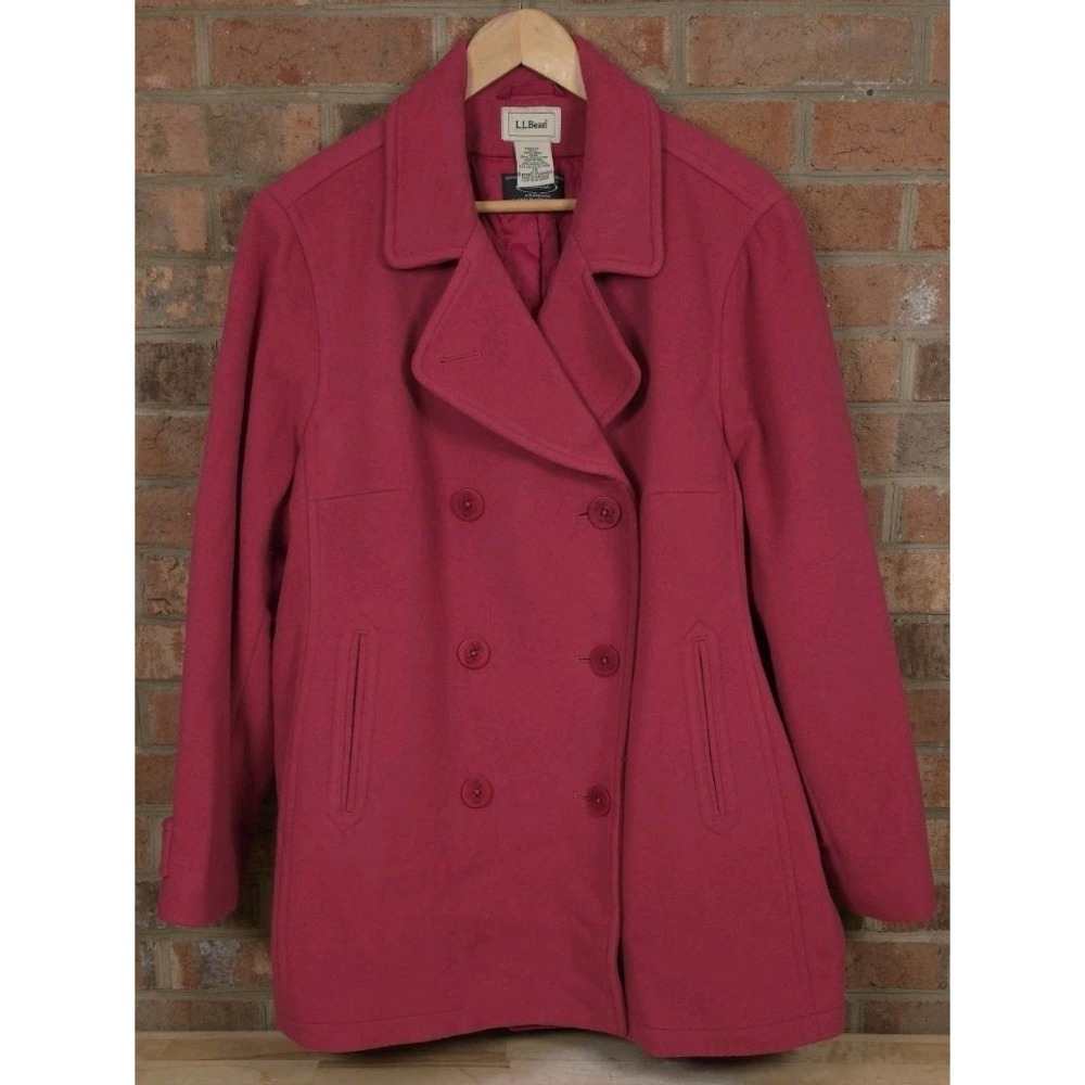 LL Bean Bellandi Pink Wool Peacoat Thinsulate Lined 2X Double Breasted